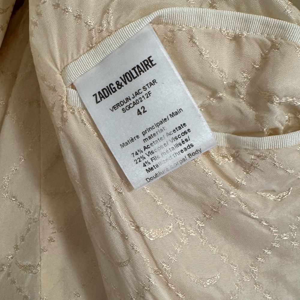 Zadig & Voltaire Cream Women's Blazer jacket size 42 gold designer L - Picture 7 of 8